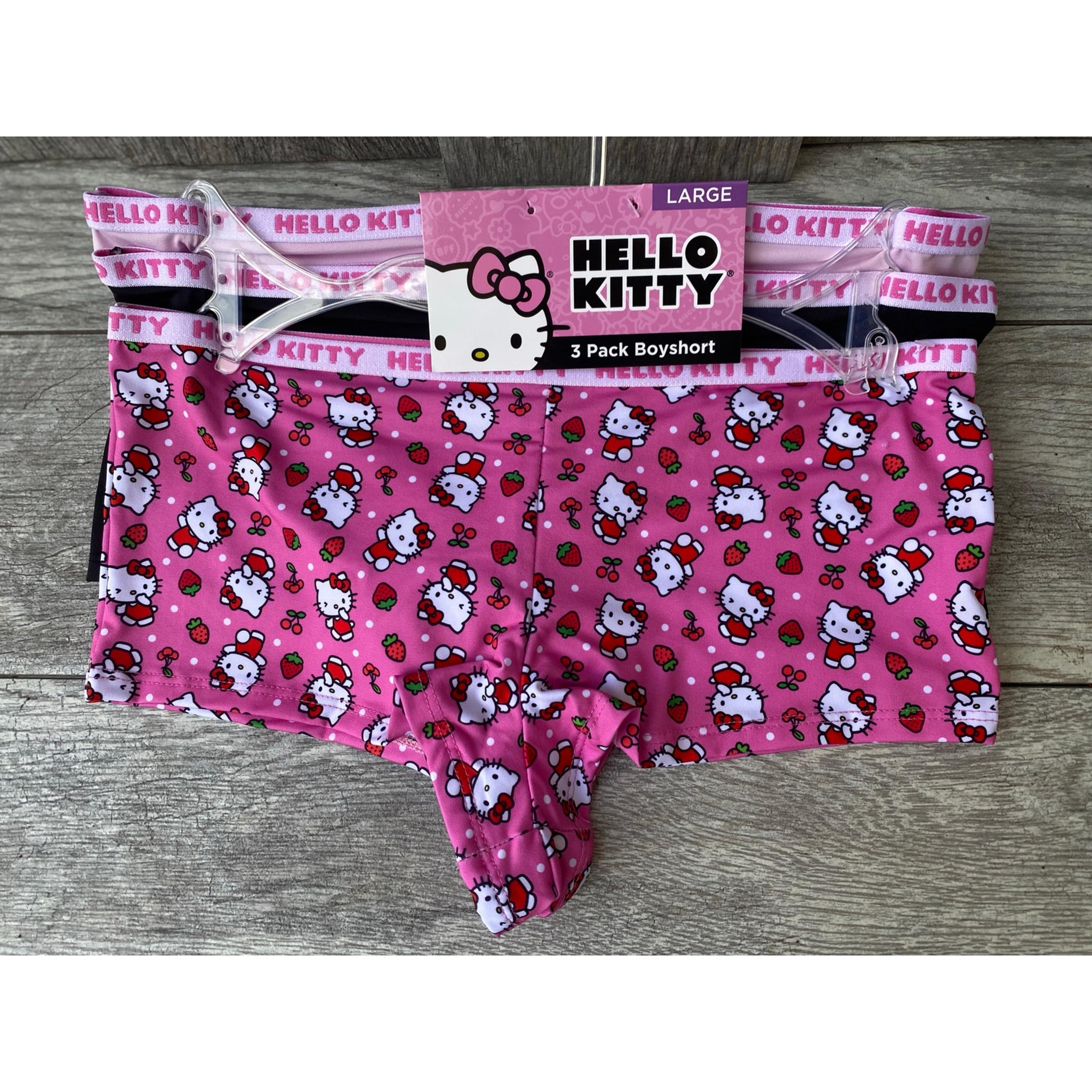 Hello Kitty | Large | Pink Black Strawberry Print | 3-Pack Junior Boyshorts
