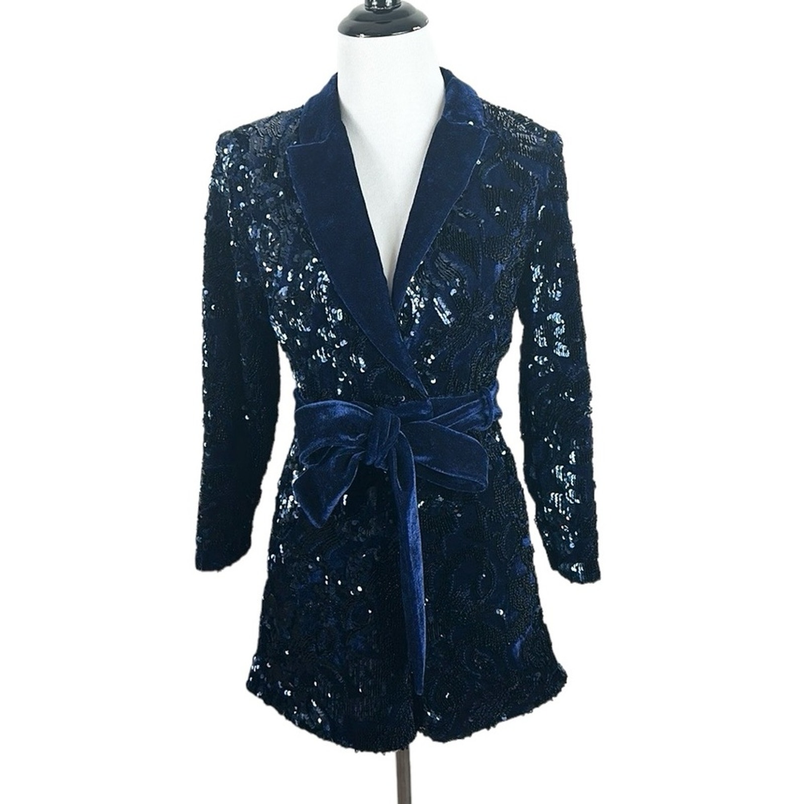 Alexis Pamina Romper Blue Sequin Belted Playsuit Size XS