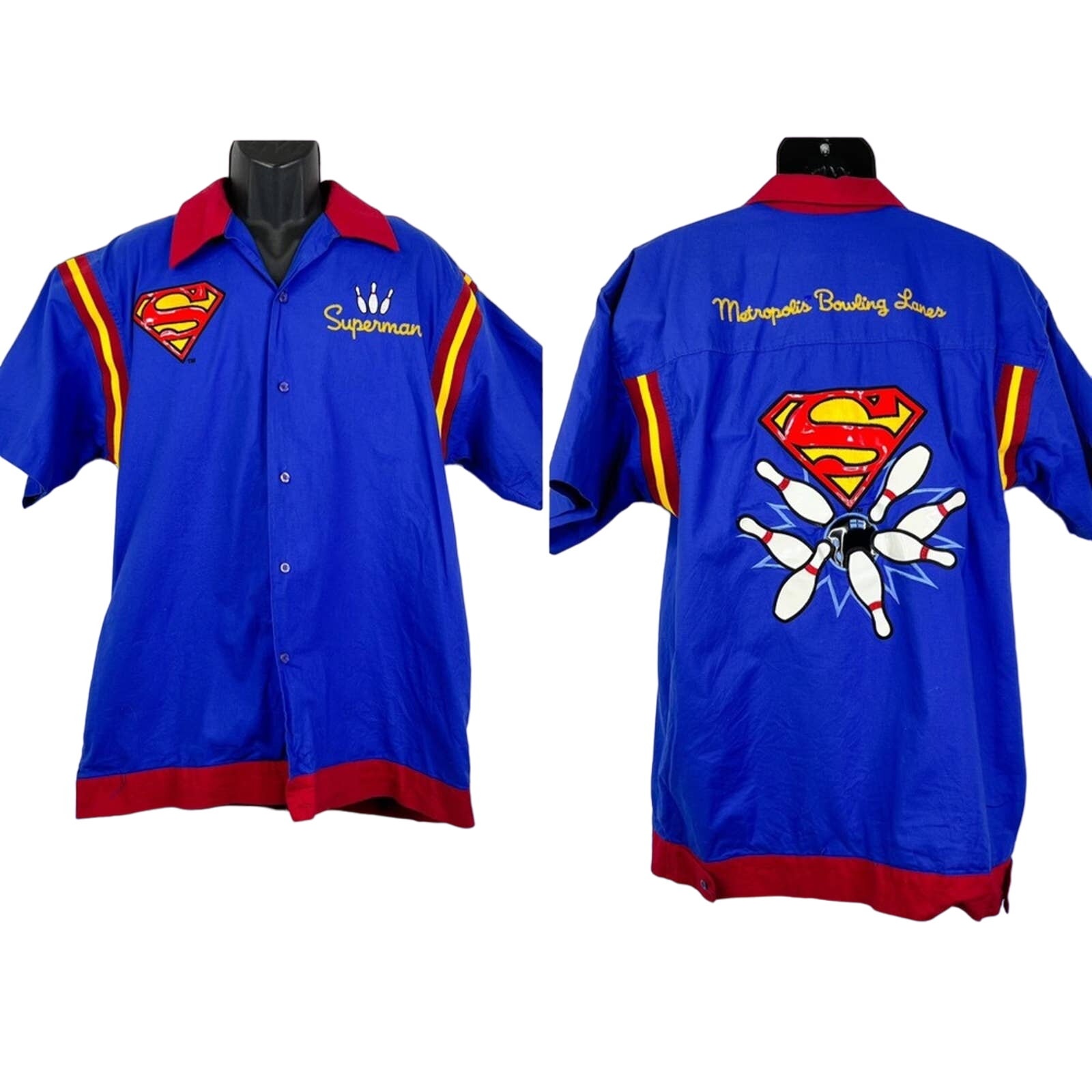 Vintage Warner Bros Superman Mens Metropolis Bowling Lanes Shirt Sz M