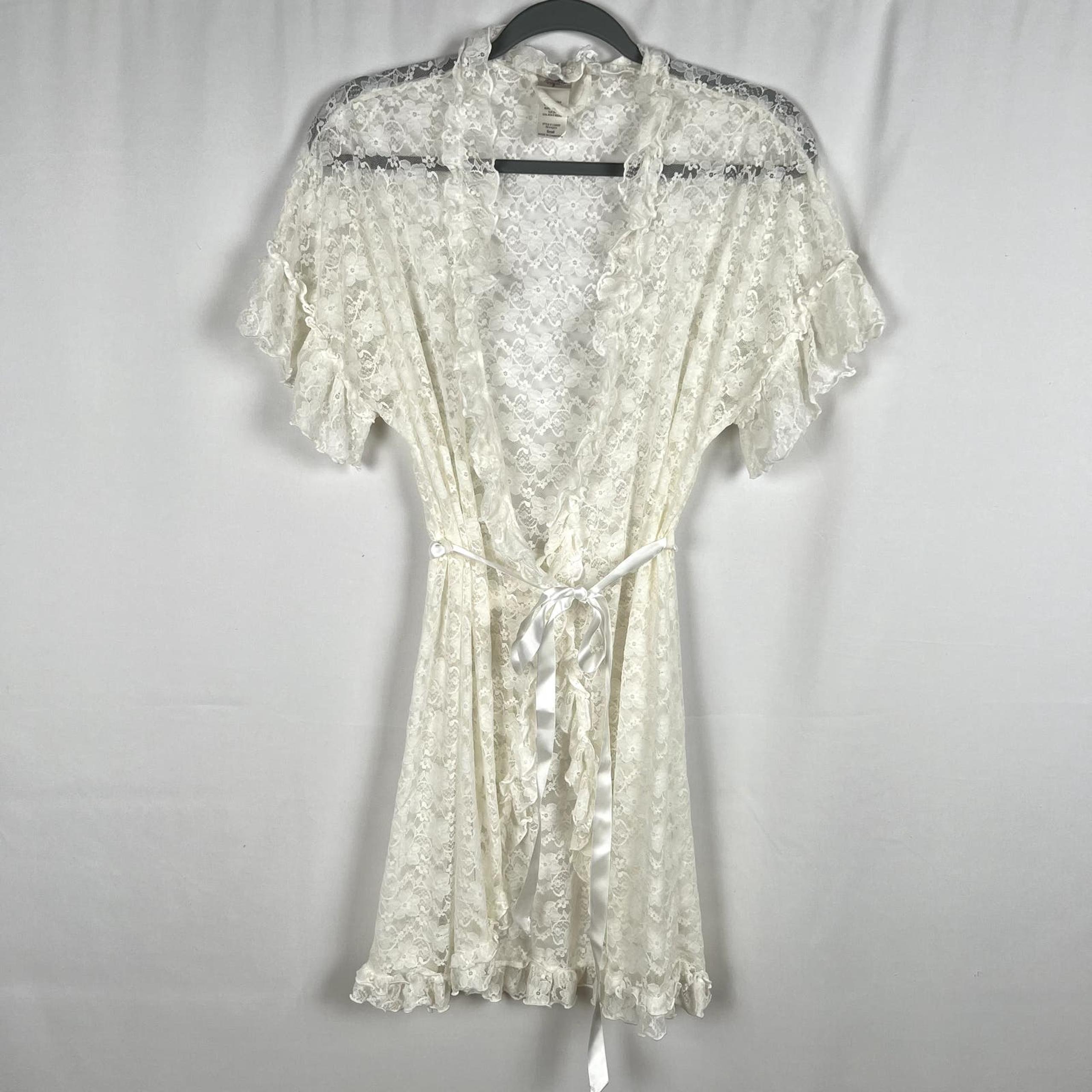 Vintage In Bloom Lace Robe Kimono Women size Small Coquette Romantic Sheer