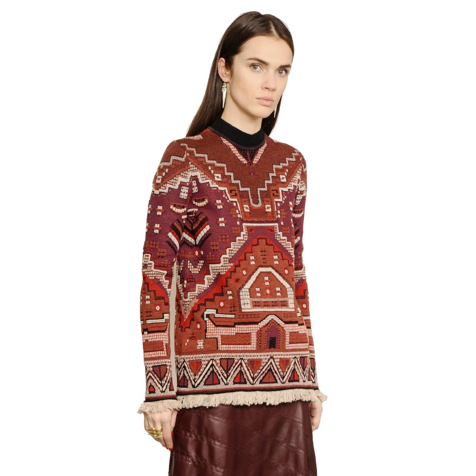 Tory Burch Tapestry Jacquard Merino Wool Crewneck Sweater