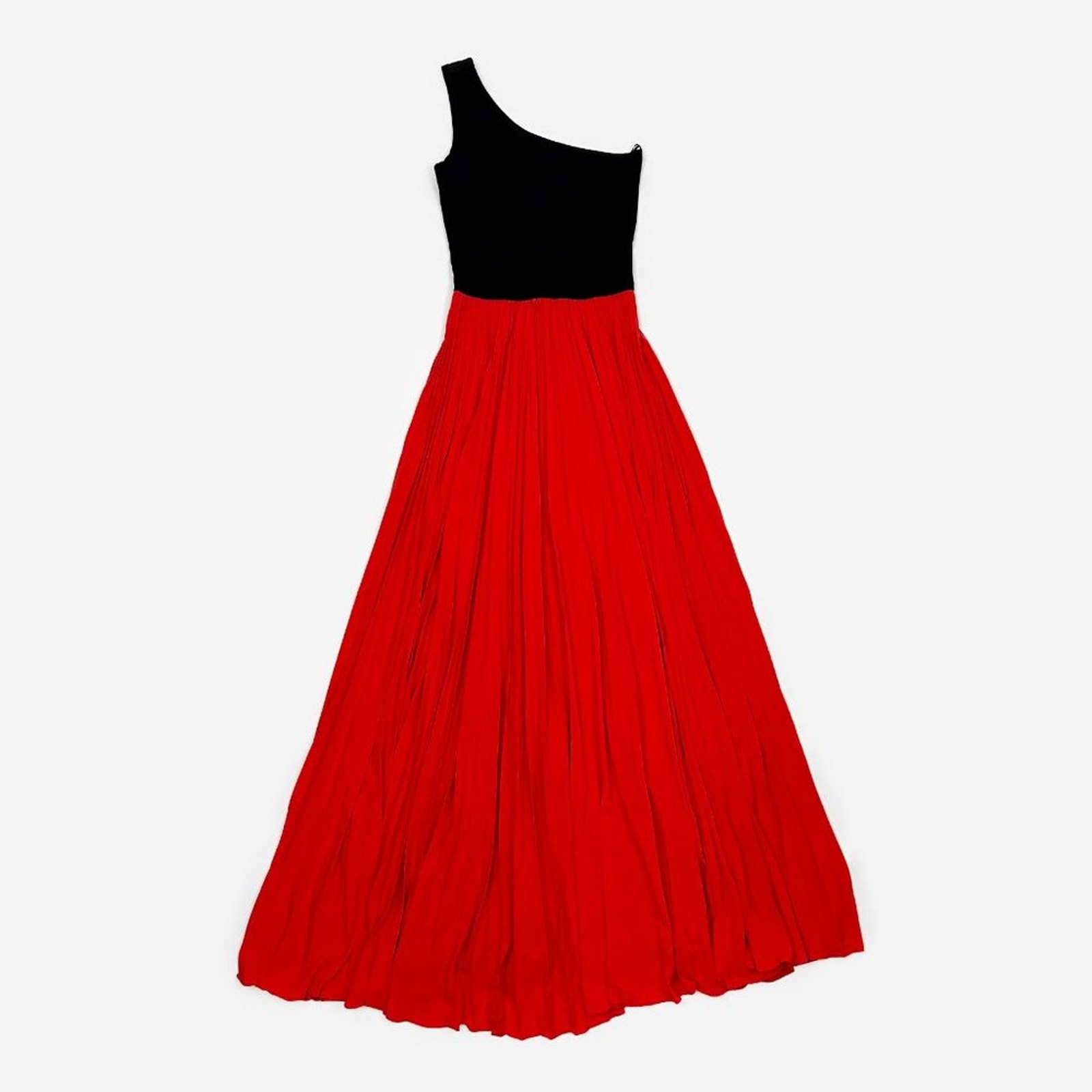 Alexis One Shoulder Pleated Maxi Dress Small Red Black Glam Femme Formal Gown