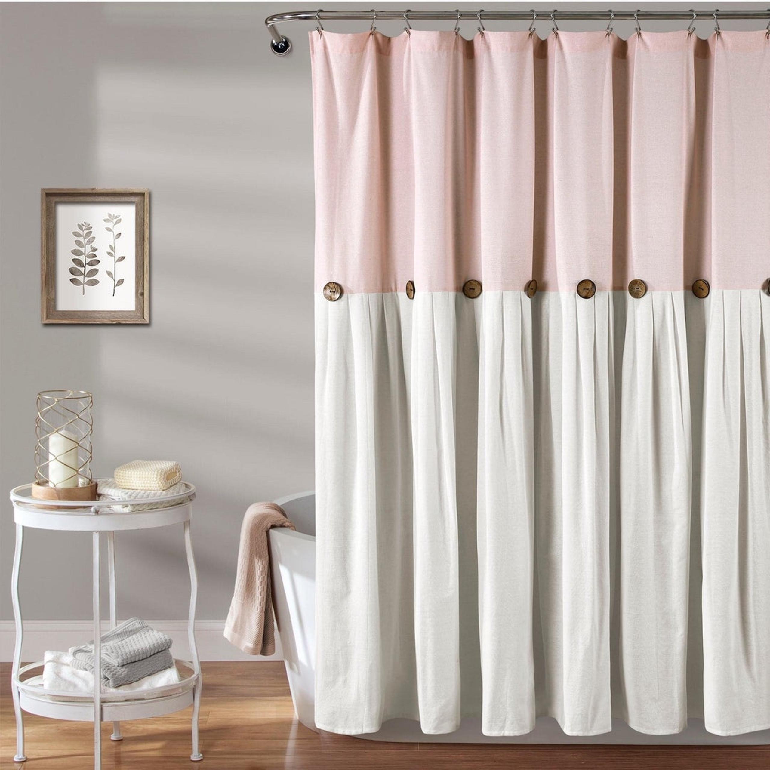 Lush Blush-Off White Linen Button Shower Curtain 72”x72”
