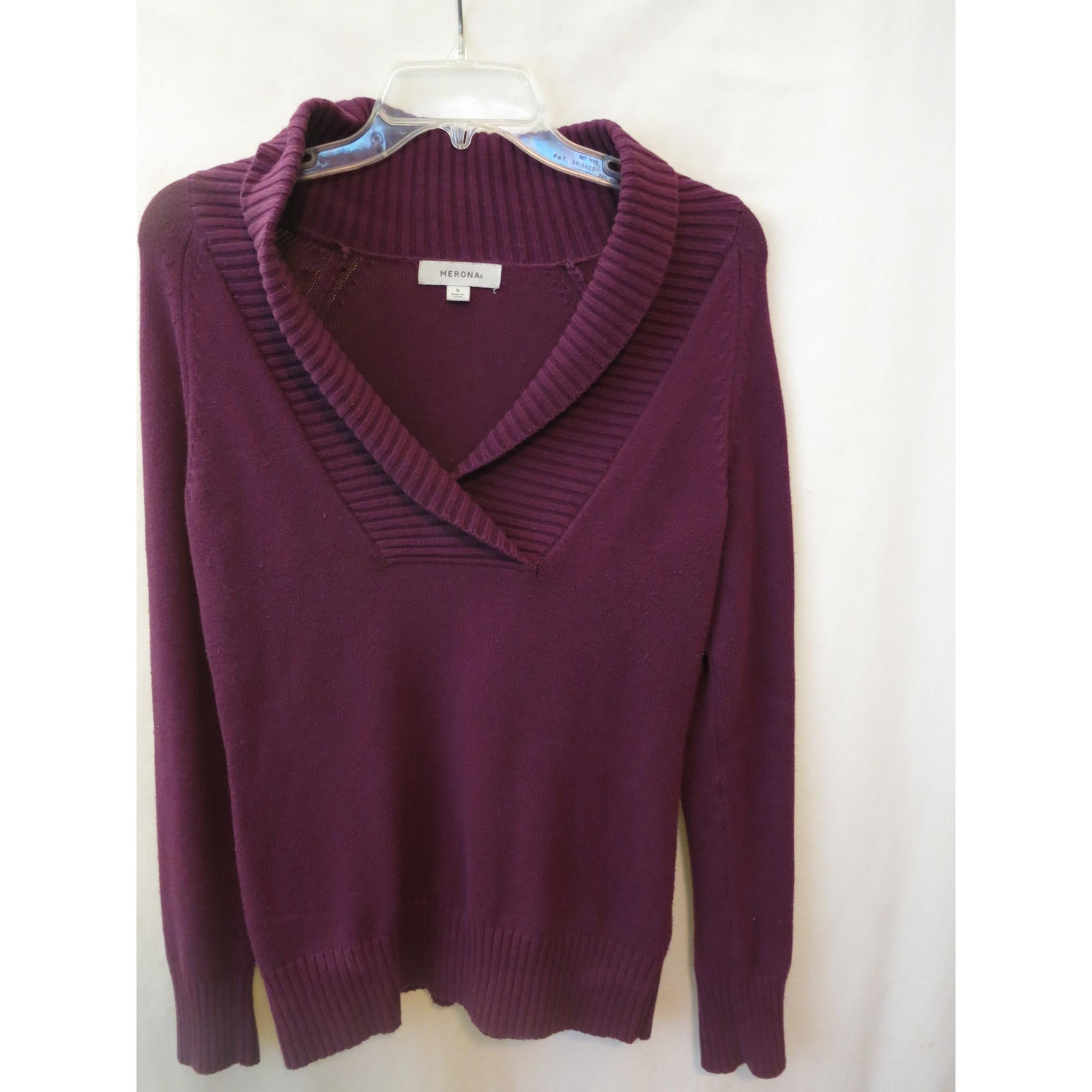MERONA Sweater Pullover Size S Women's V Neck Cotton Blend Purple Casual