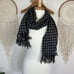 Chic Black and Gray 100% cashmere Houndstooth Scarf