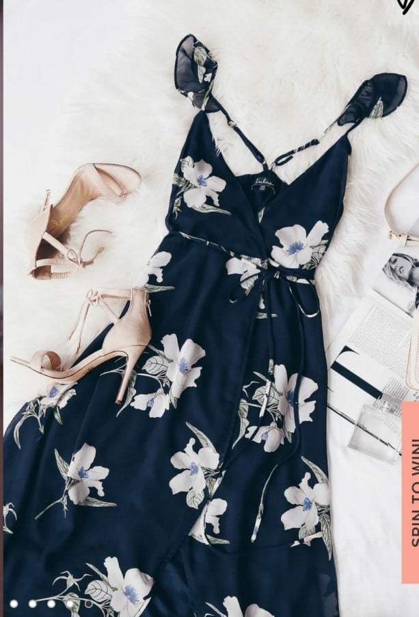 All Mine Navy Blue Floral Print High Low