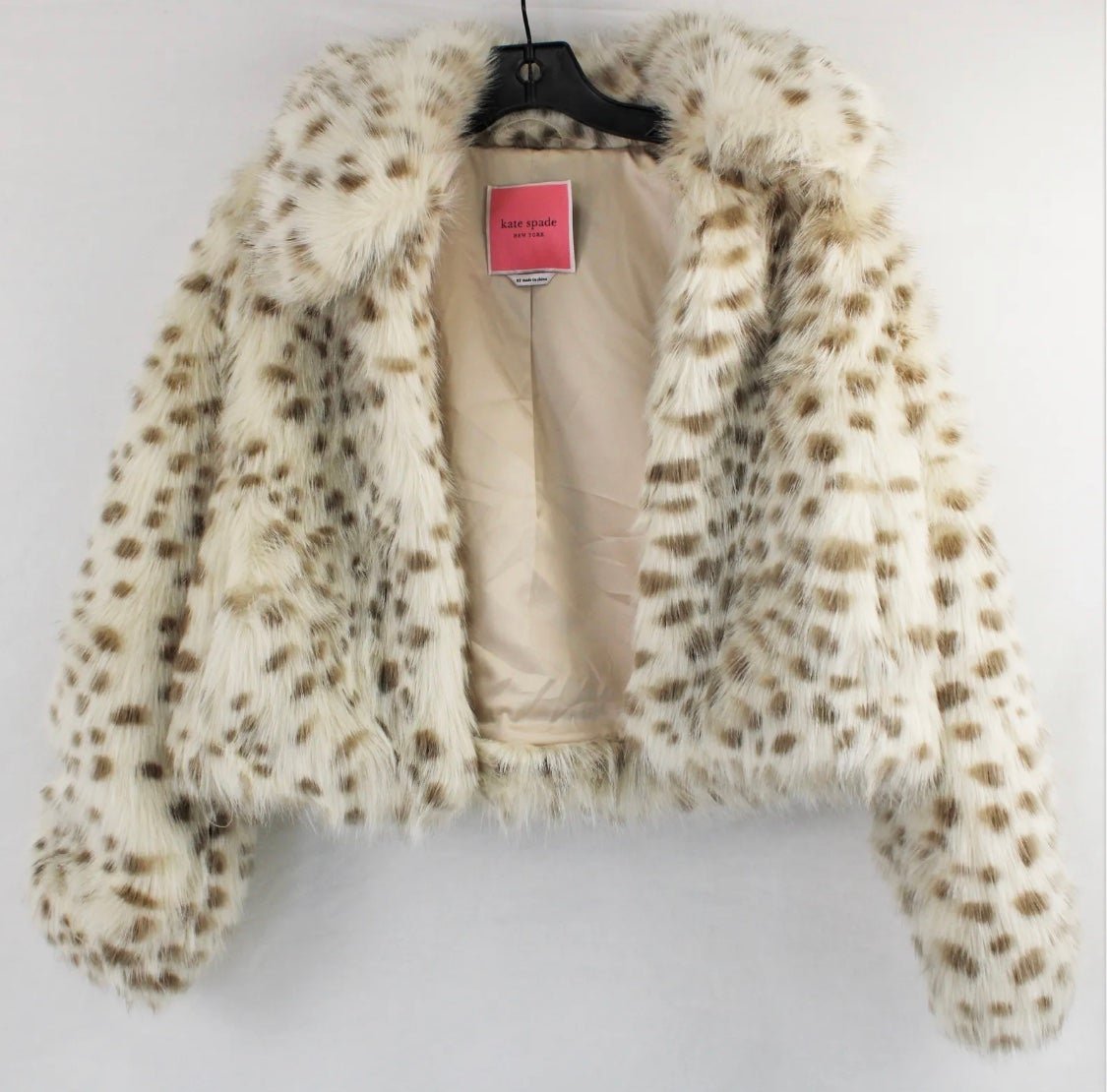 Kate Spade Spotted Faux Fur Cropped Jacket In Light Cobblestone Women's Size XS