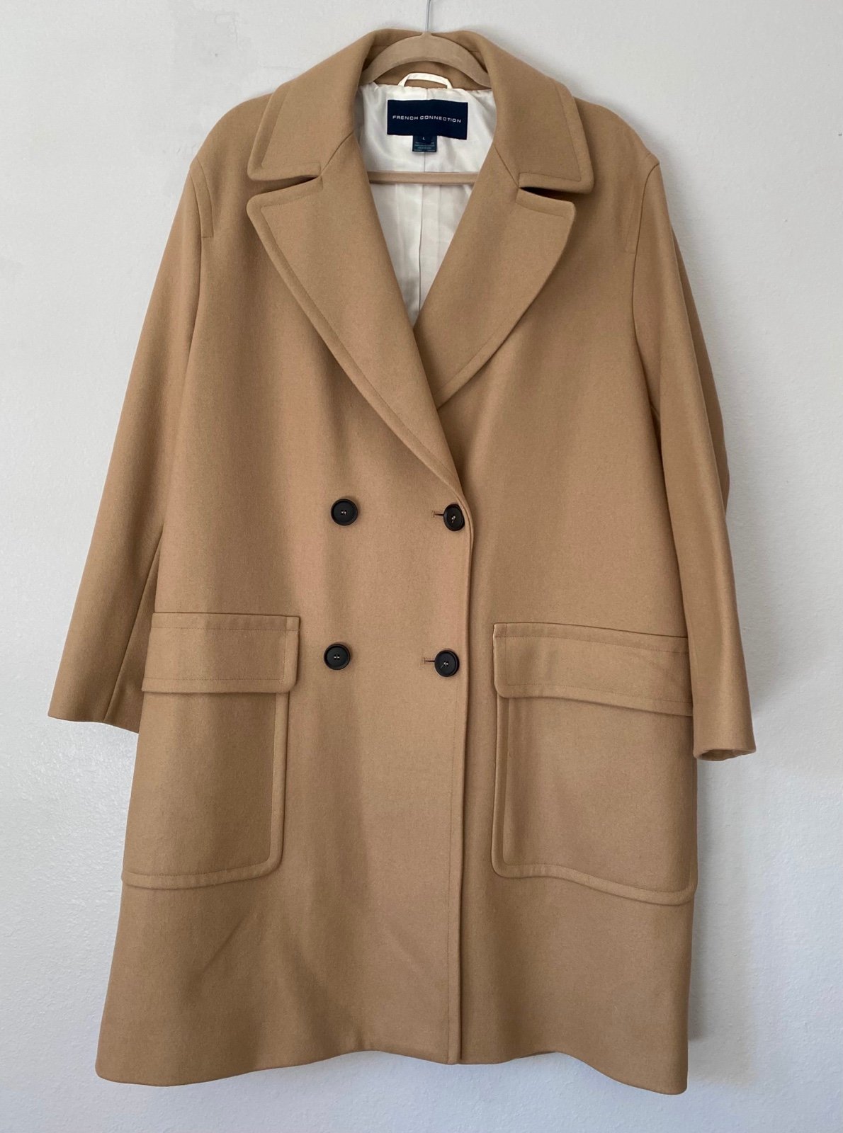 French Connection Classic Double Breasted Oversized Camel Coat size L