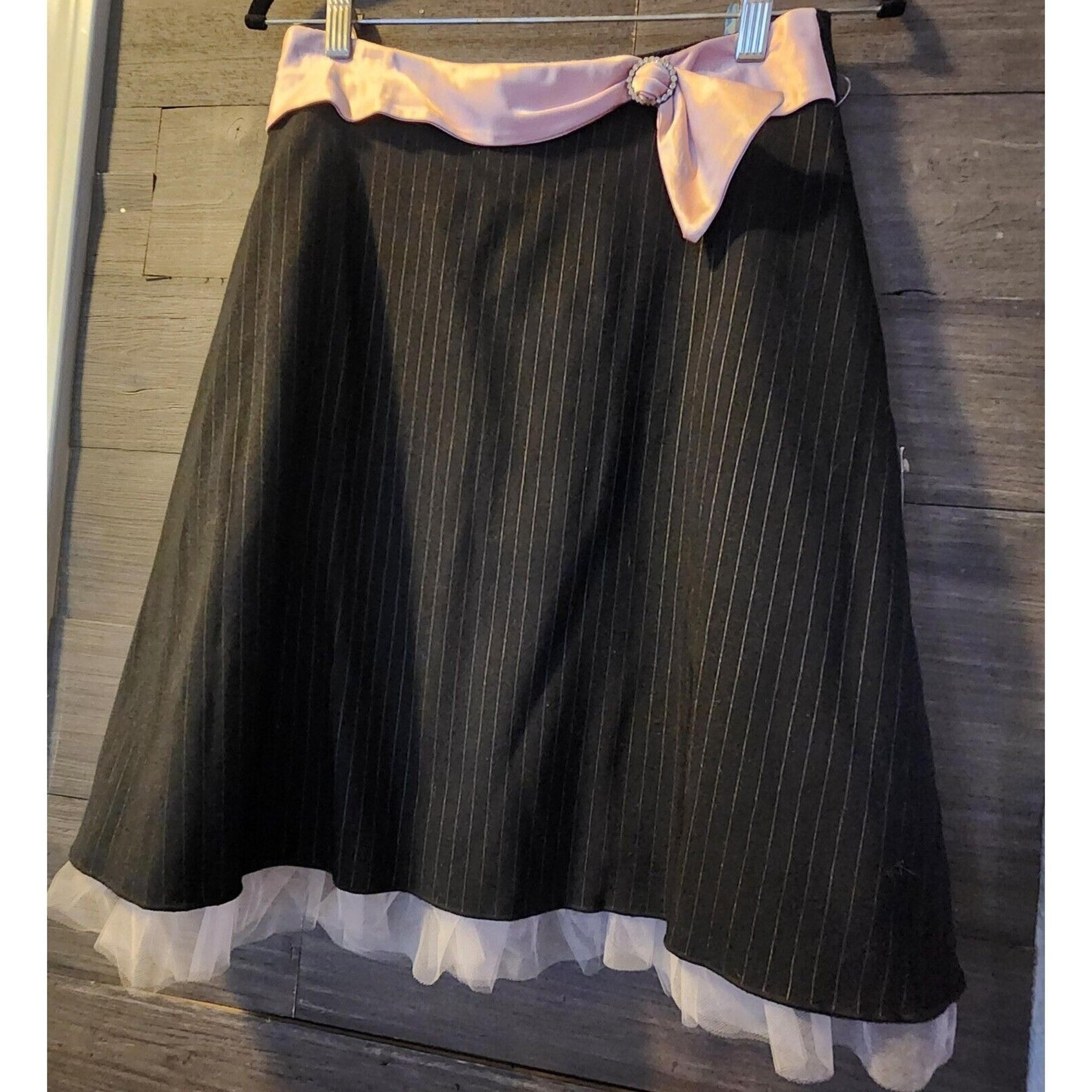 Vintage Zinc Women Black Casual Skirt Junior 3 Pinstripe Tulle Retro Y2K New