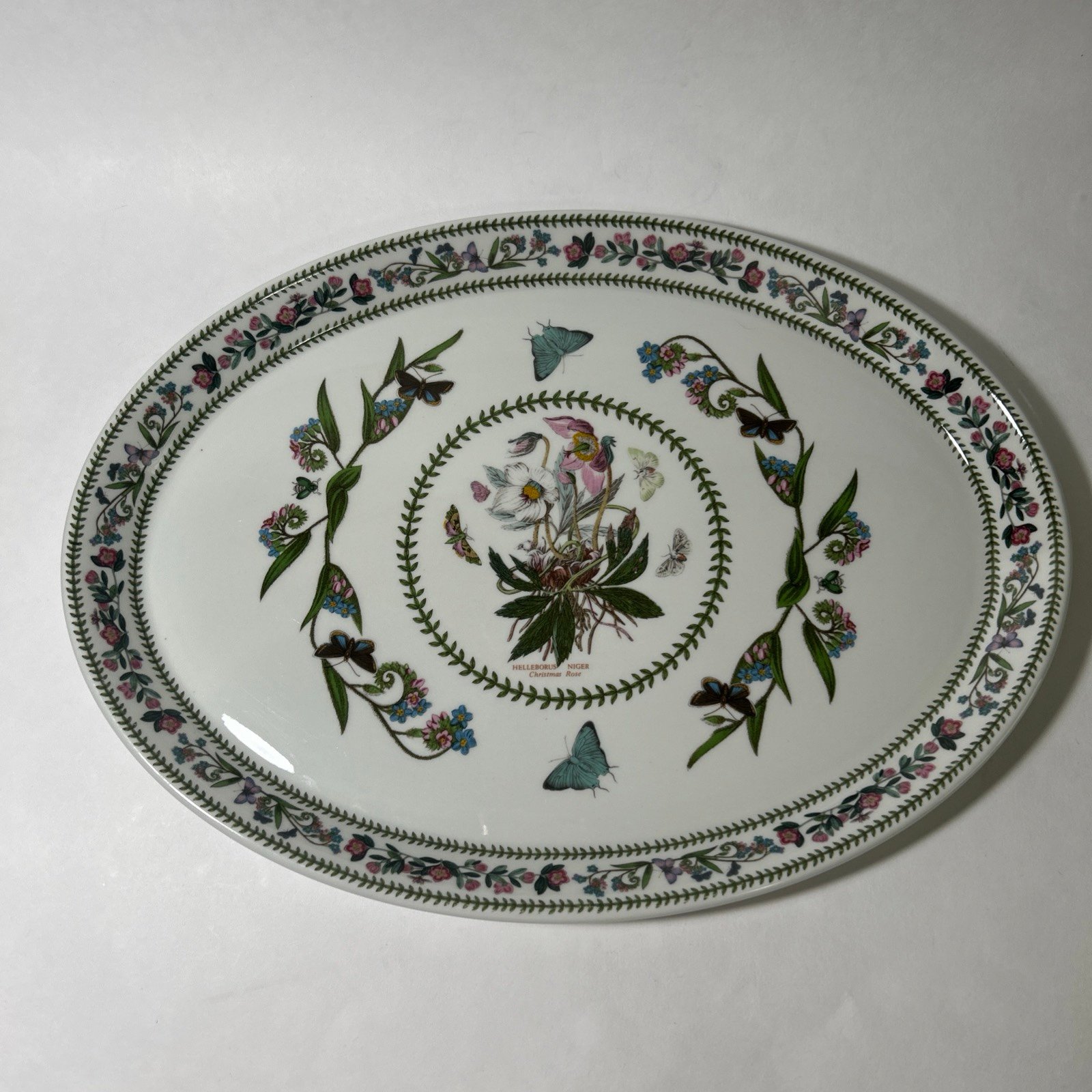 Vtg Portmeirion Botanic Garden Variations 14.75 Oval Platter Christmas Rose
