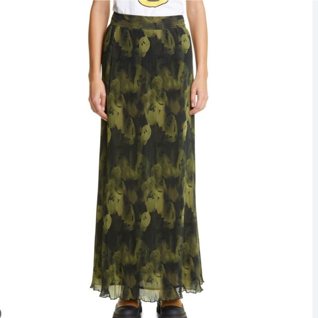 Ganni Women Floral Print Plissé Pleated Georgette Maxi Skirt Size 38 US 6 Boho
