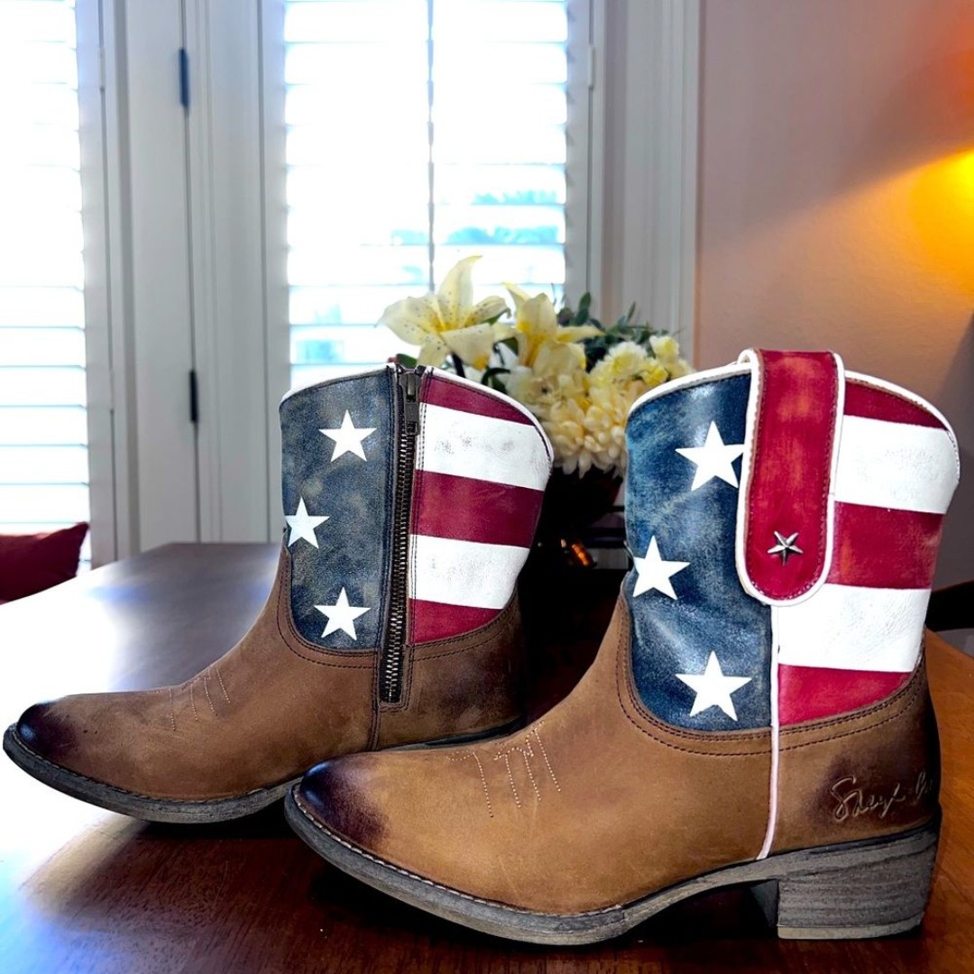 Sheryl Crow New Americana Patriot Ankle Boots Western Festival leather Sz 7.5 M