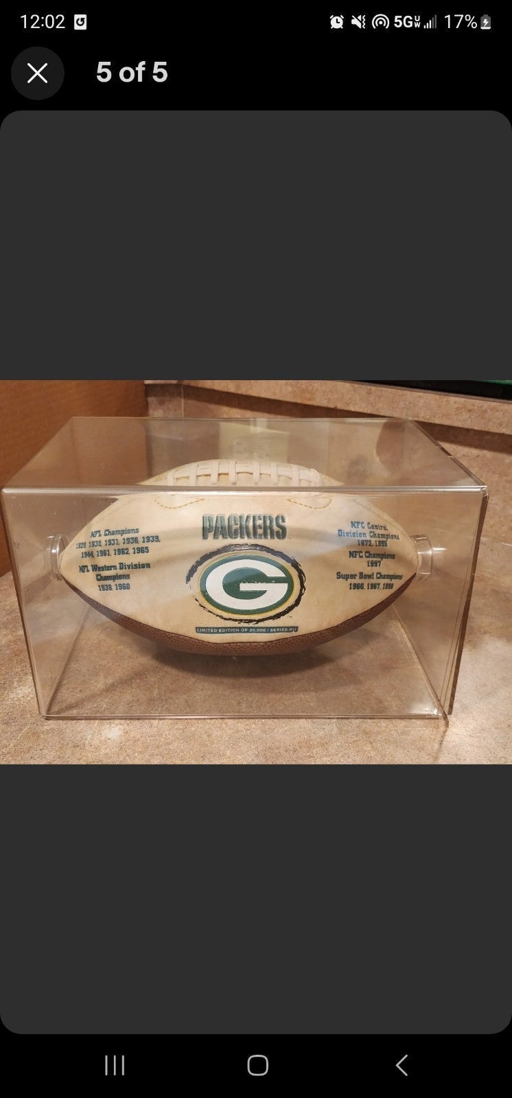 Green newest Bay Packers football W/case
