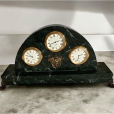 QUARTZ THREE ZONE MARBLE BRONZE CLOCK TABLE DECORATIVE UNIQUE