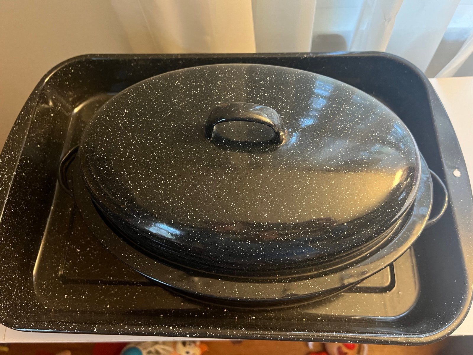 Vintage Oval Roaster Pan Black and Speckled
