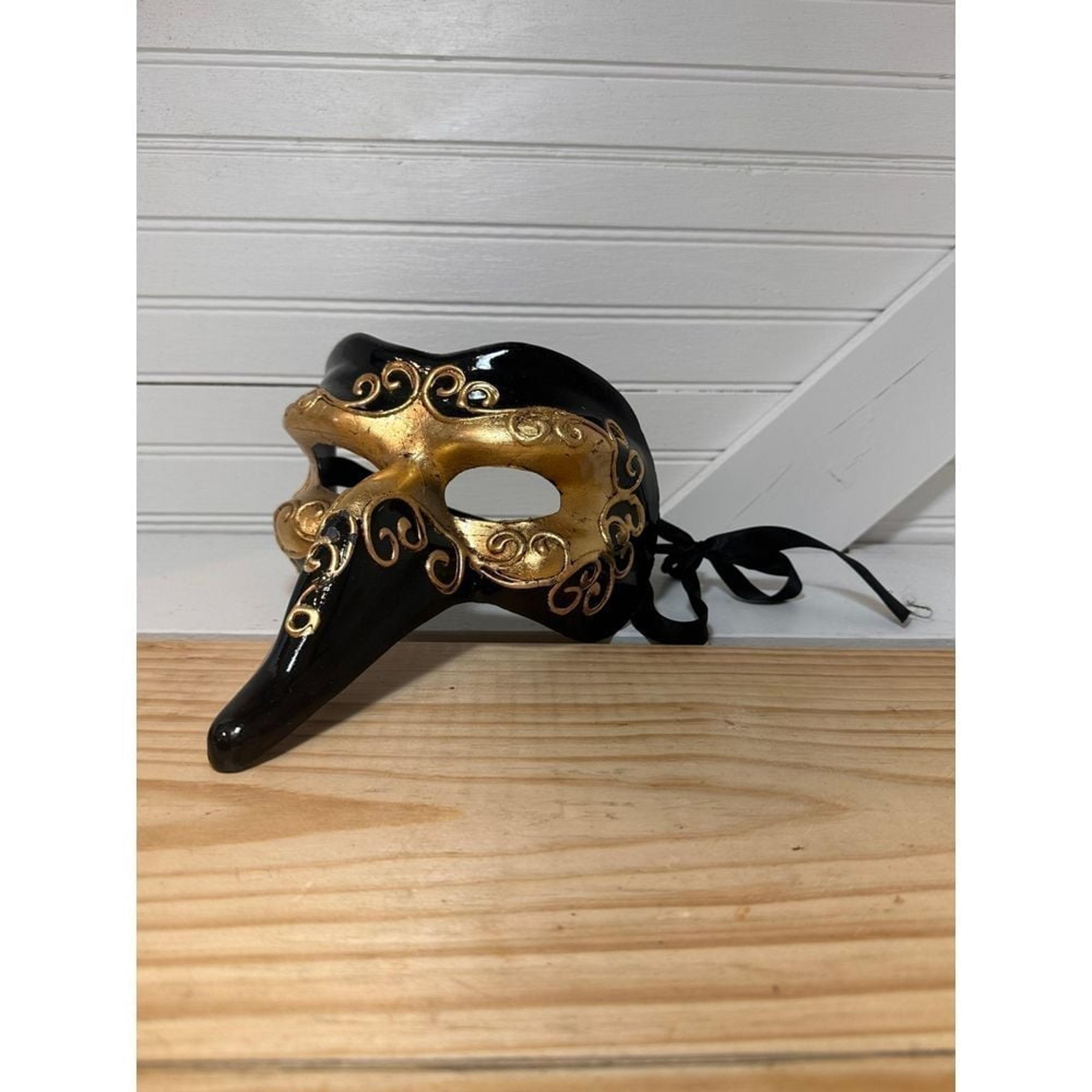 Vintage Pier One black gold Venetian mask Halloween Costume Cosplay Masquerade