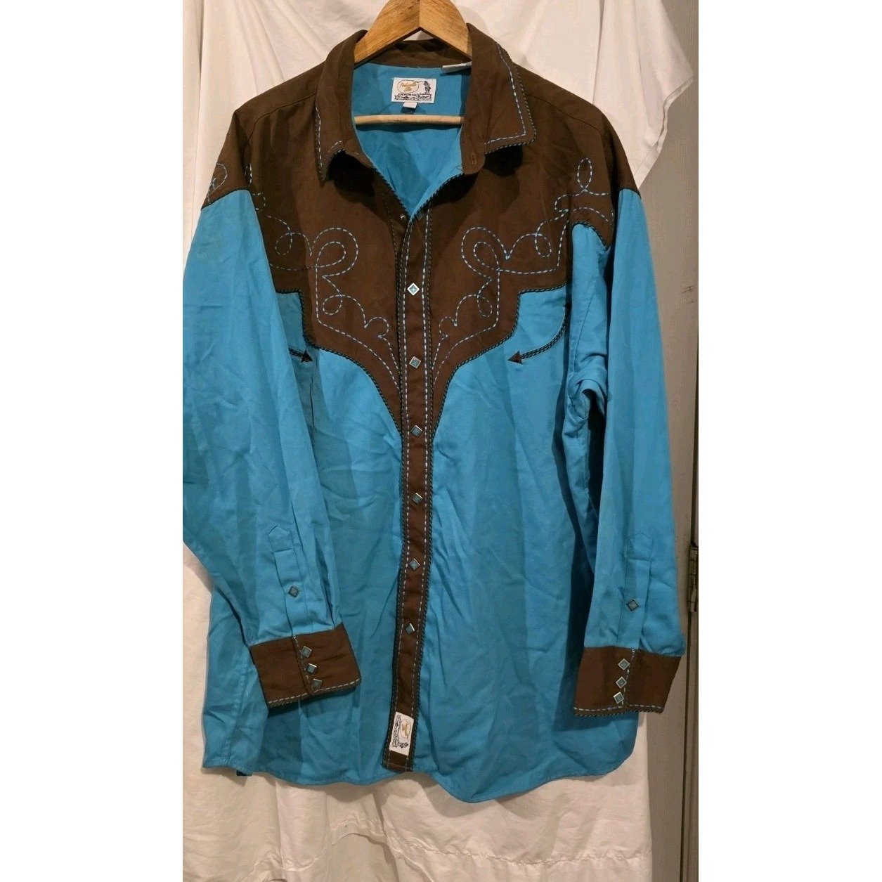Panhandle Slim Retro Western Mens 2XL Blue Snaps Cowboy Shirt Rodeo Long Sleeve