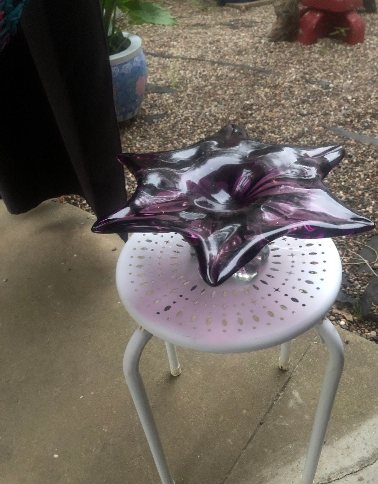 Vintage purple art glass flower candle h