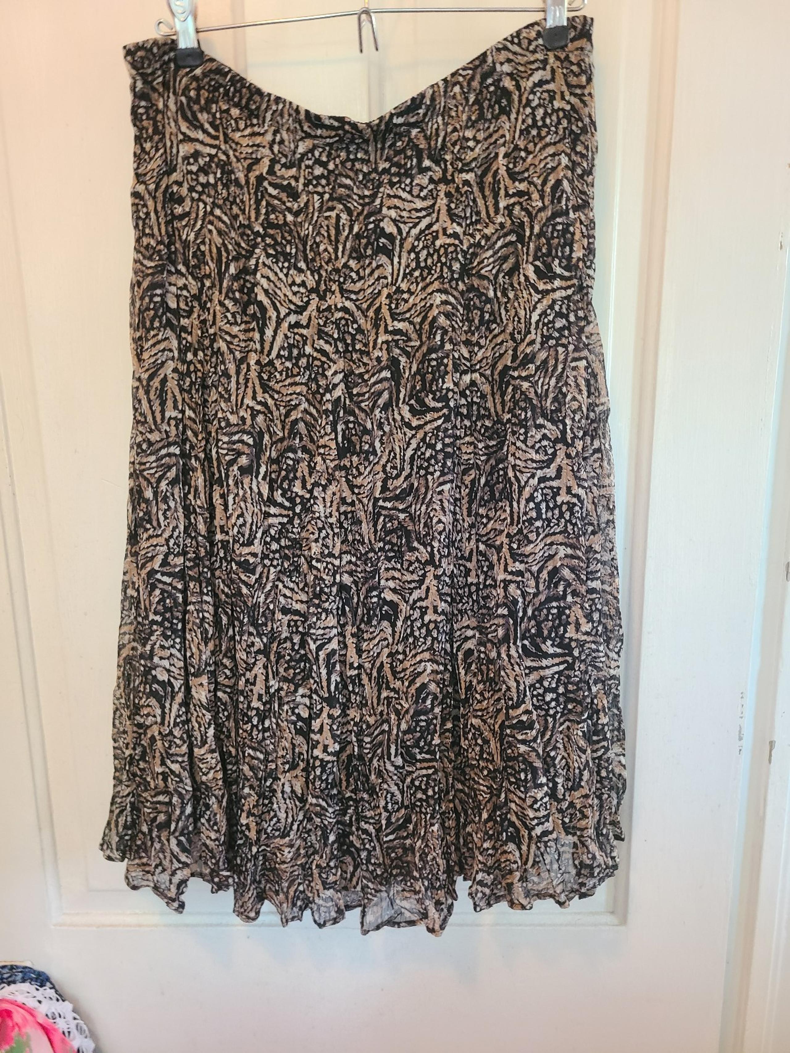 CHRISTOPHER & BANKS Linen & Poly Lined Brown black tanMidi Skirt Women’s medium