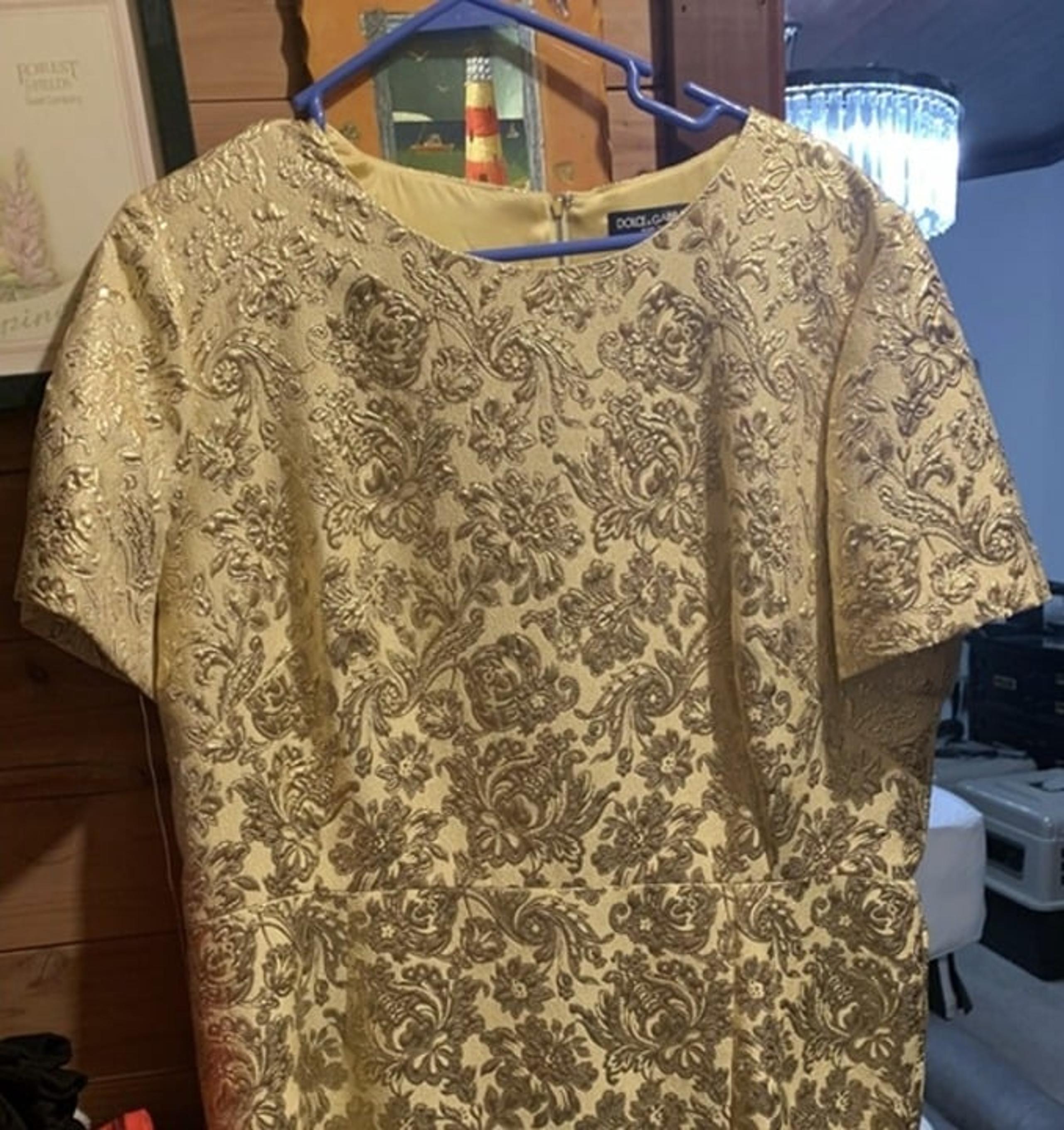 DOLCE & GABBANA Crew Neck Midi Length GOLD Dress Rare Italian 54 (American 18)