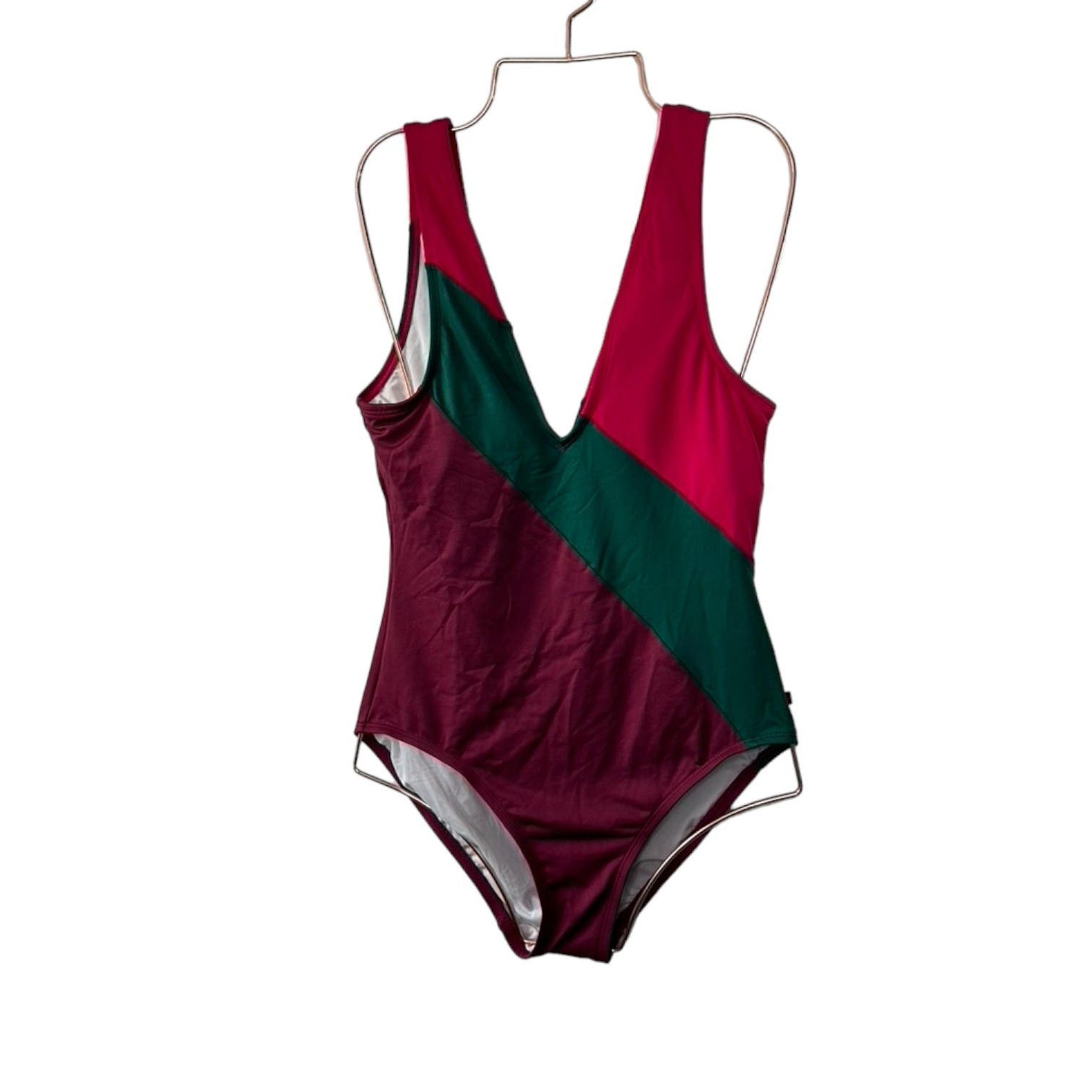 Tommy Hilfiger One Piece Swimsuit Bathing Suit Maroon Green Bright Pink 10 New