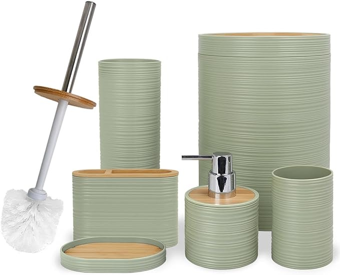 Set 6 Piece Bamboo Bath Ensemble for Decorative Countertop