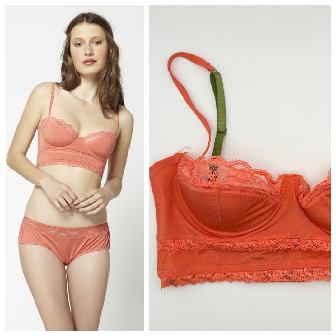 Anthropologie E by Eloise Bustier Underwire Lace Bra in Peach Pink & Green 34B