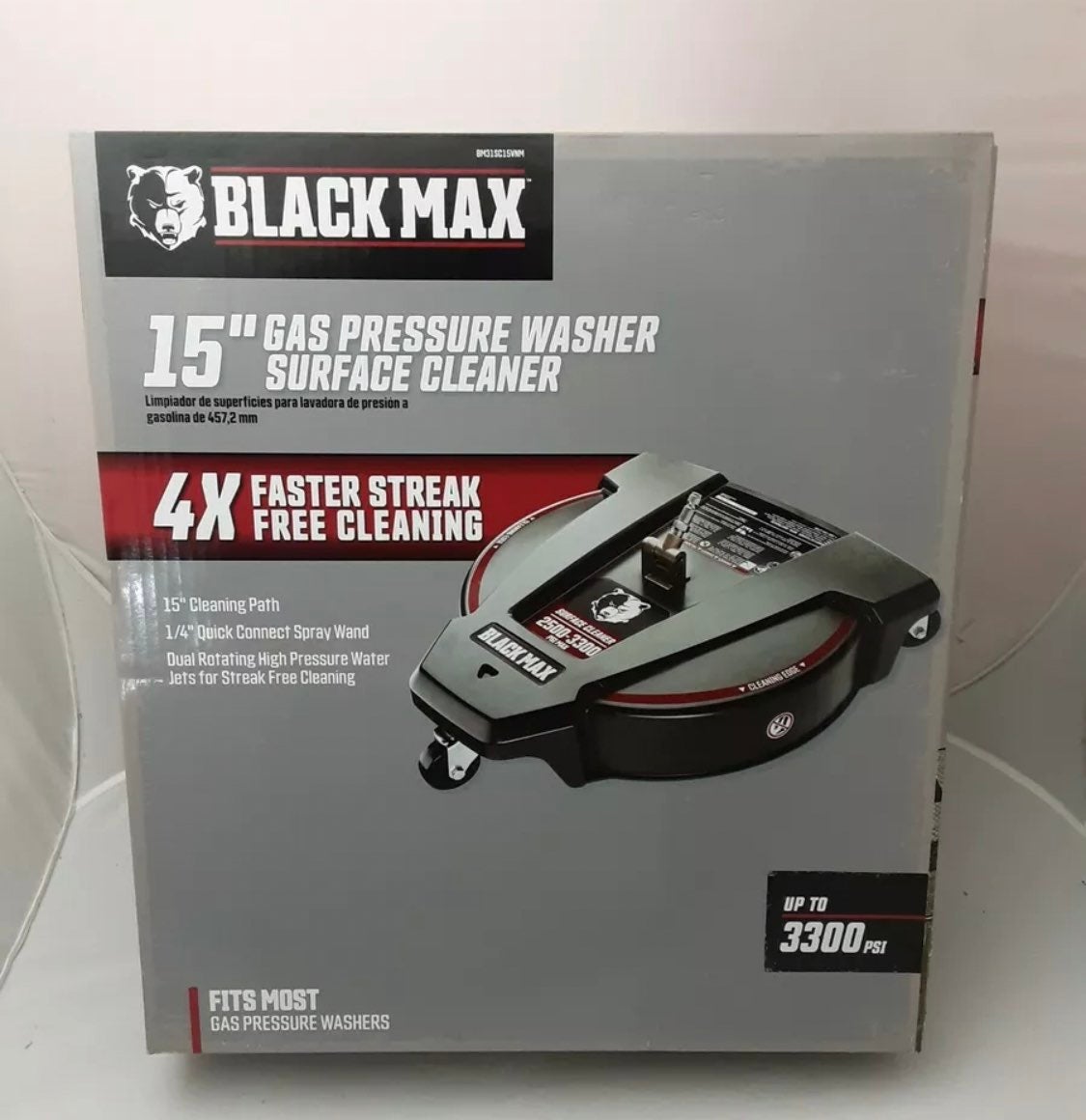 NEW Black Max 15-Inch 3300 PSI Gas Pressure Washer Surface Cleaner