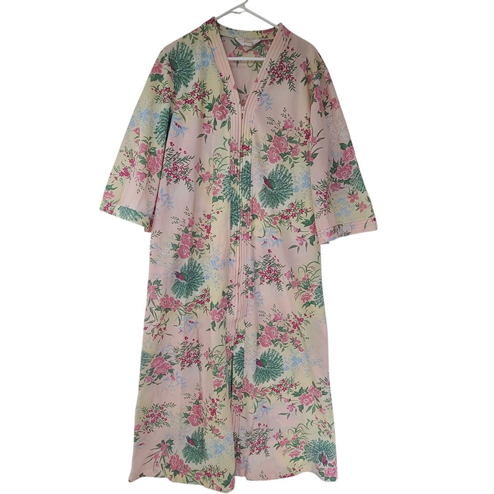 Vintage Sears Take Along Women's House Sleep Dress Mu Mu Pink Floral Size XL