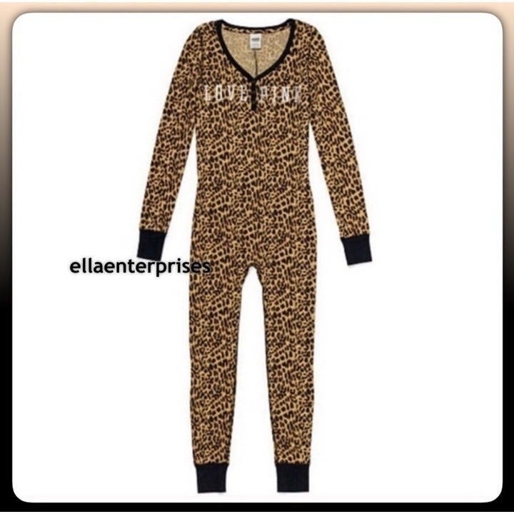 VS Pink S Rare Leopard Print Onesie Long Jane Thermal Pajama
