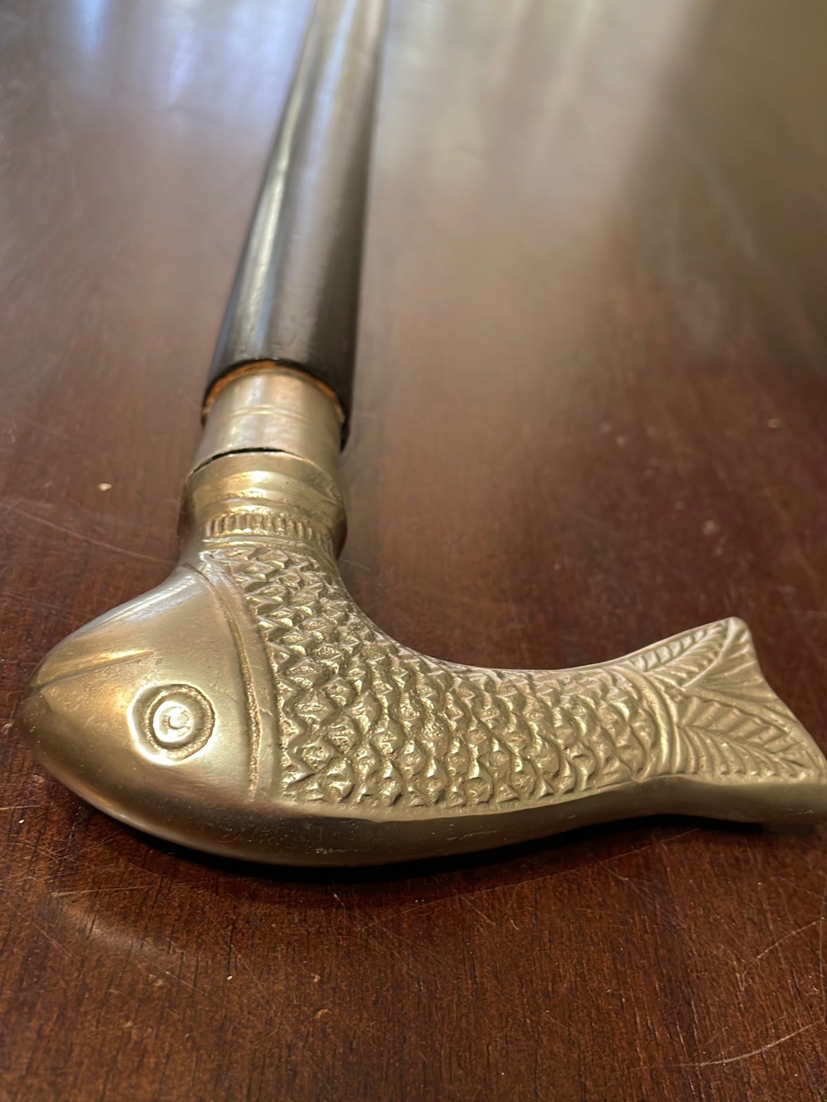 SILVER METAL FISH HANDLED BLACK CANE