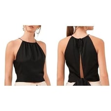 1. STATE Women's Black Sleeveless Tie Back Halter Neck Satin Top XS