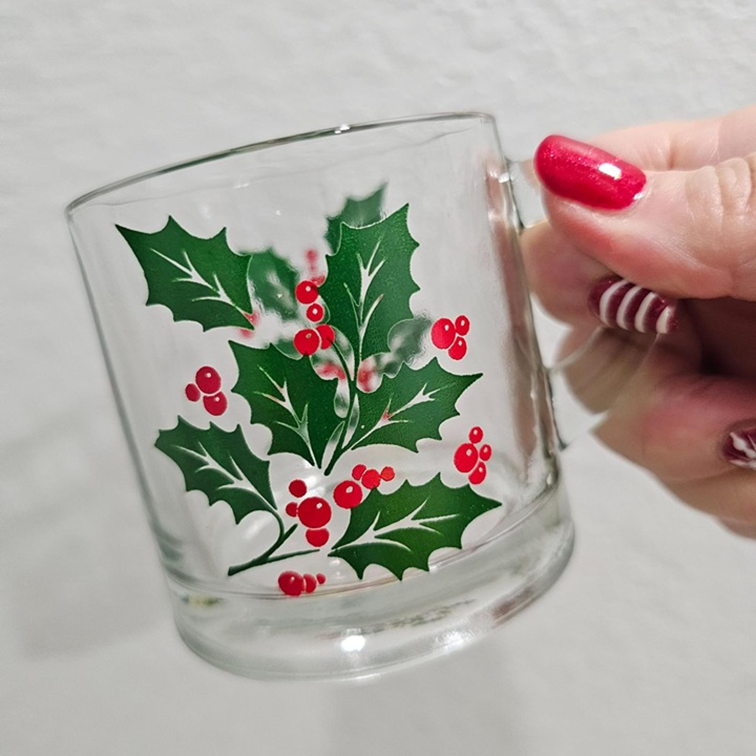 Vintage Set of 6 Libbey Holly Berries Holiday Mug/Cup 8oz