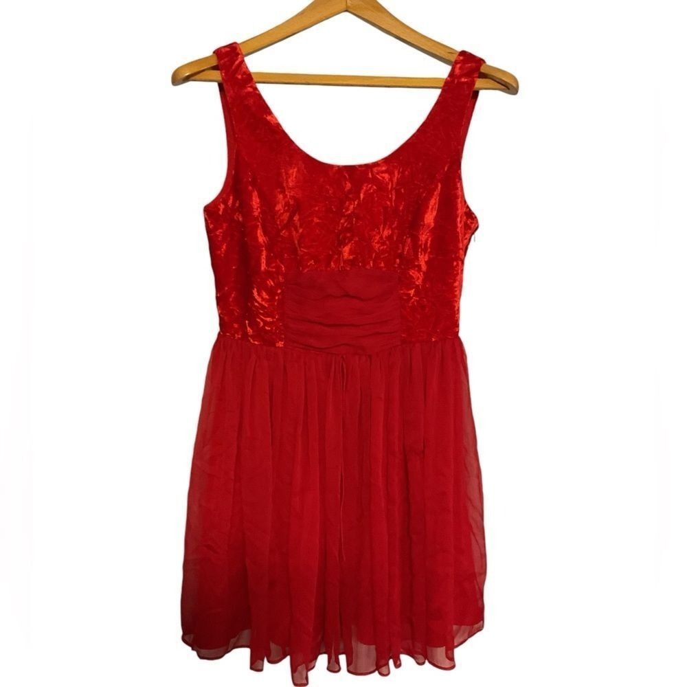 FREE PEOPLE Women's Dress Red Size 8 Crushed Velvet U Neck Crepe Sleeveless