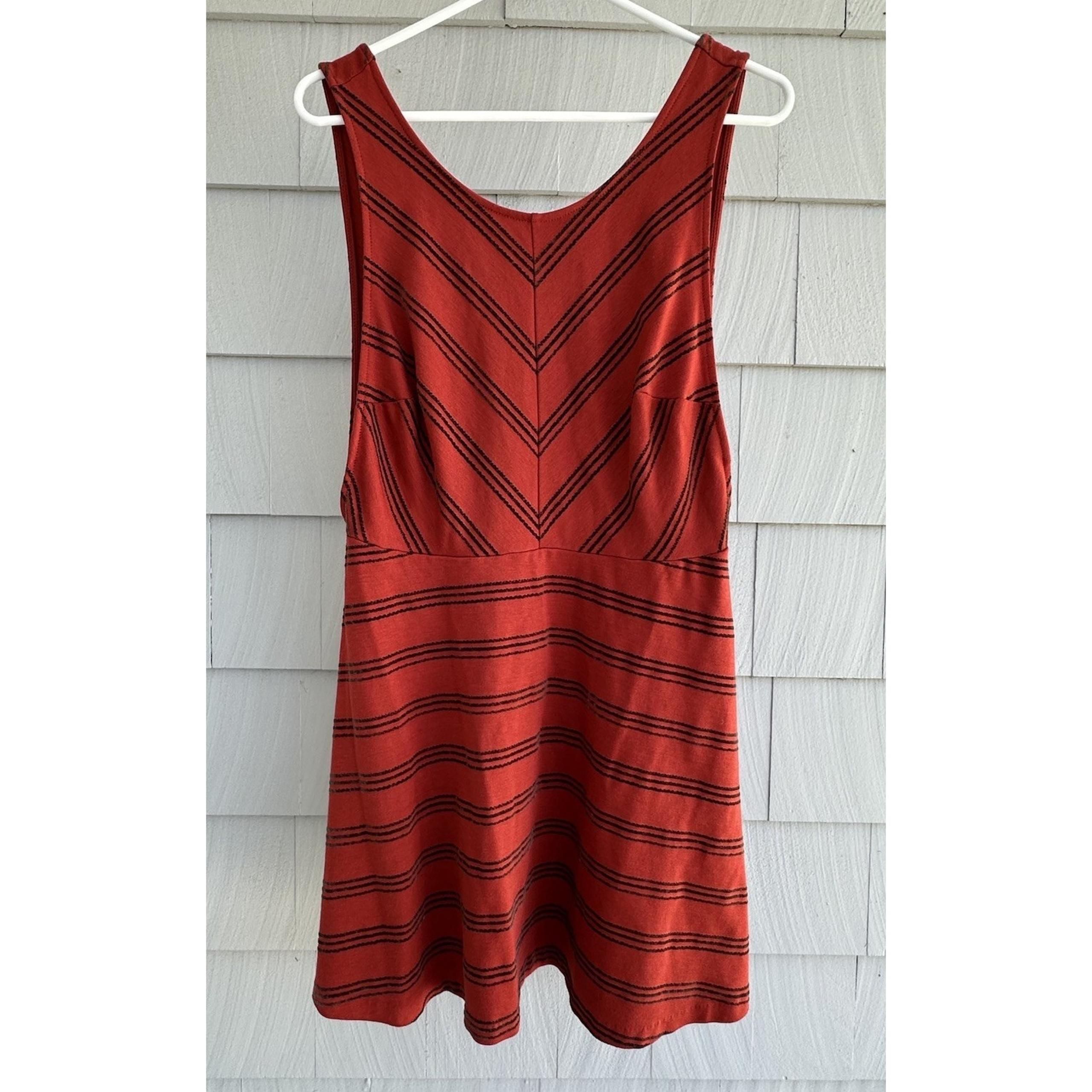 Free People Rust Red Chevron Strip Sleeveless Low Back A-Line Dress, Size Large