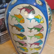 Decorative fun ceramic large vintage Persian hand painted vase