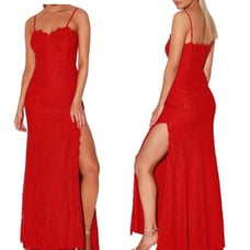 NWT Lulus Song of the Siren Red Lace Maxi Dress