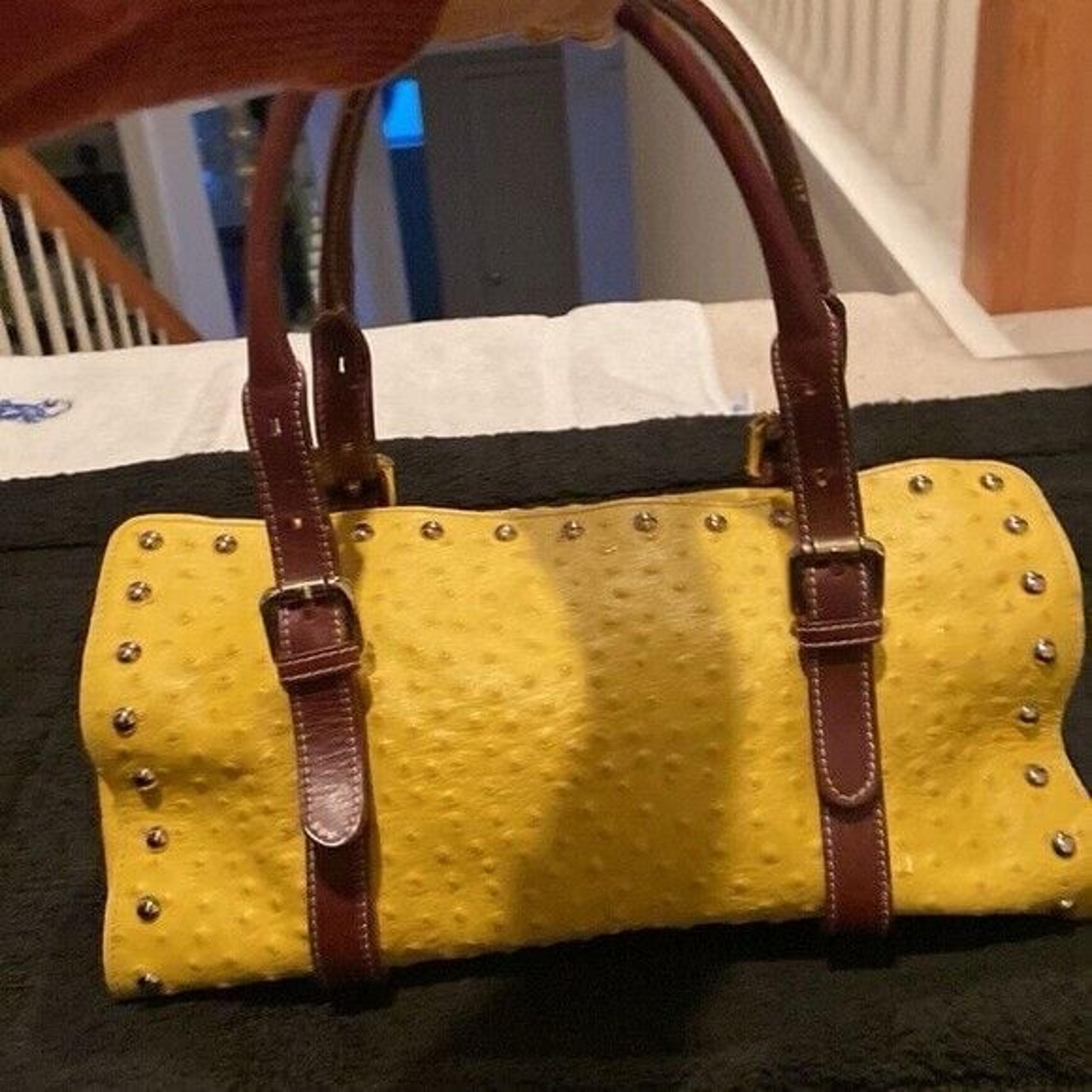Claudia Firenze Yellow Satchel I Brown Handles Summer bag