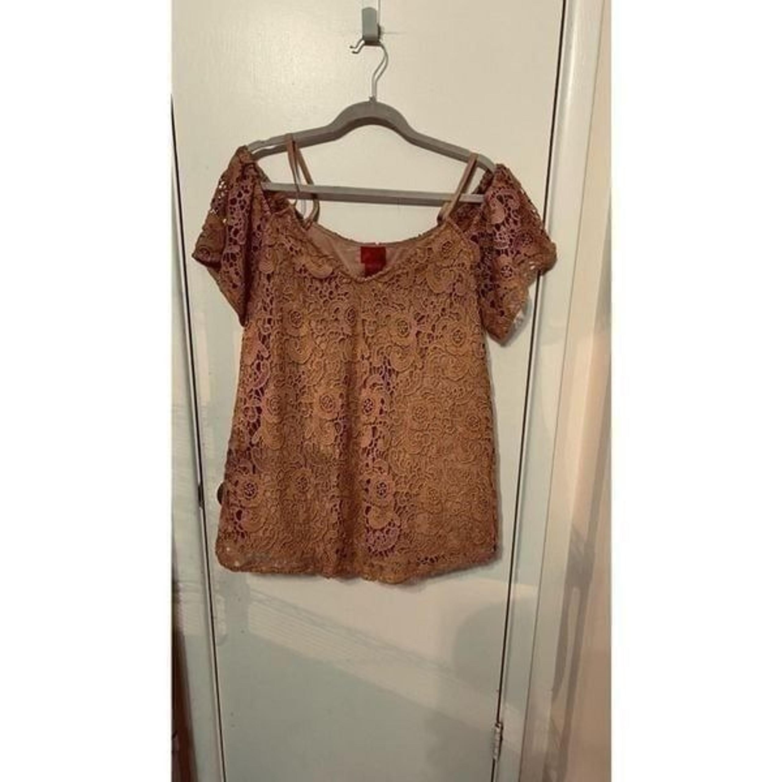 V Cristina Brown Lace Blouse With Lining Size XL