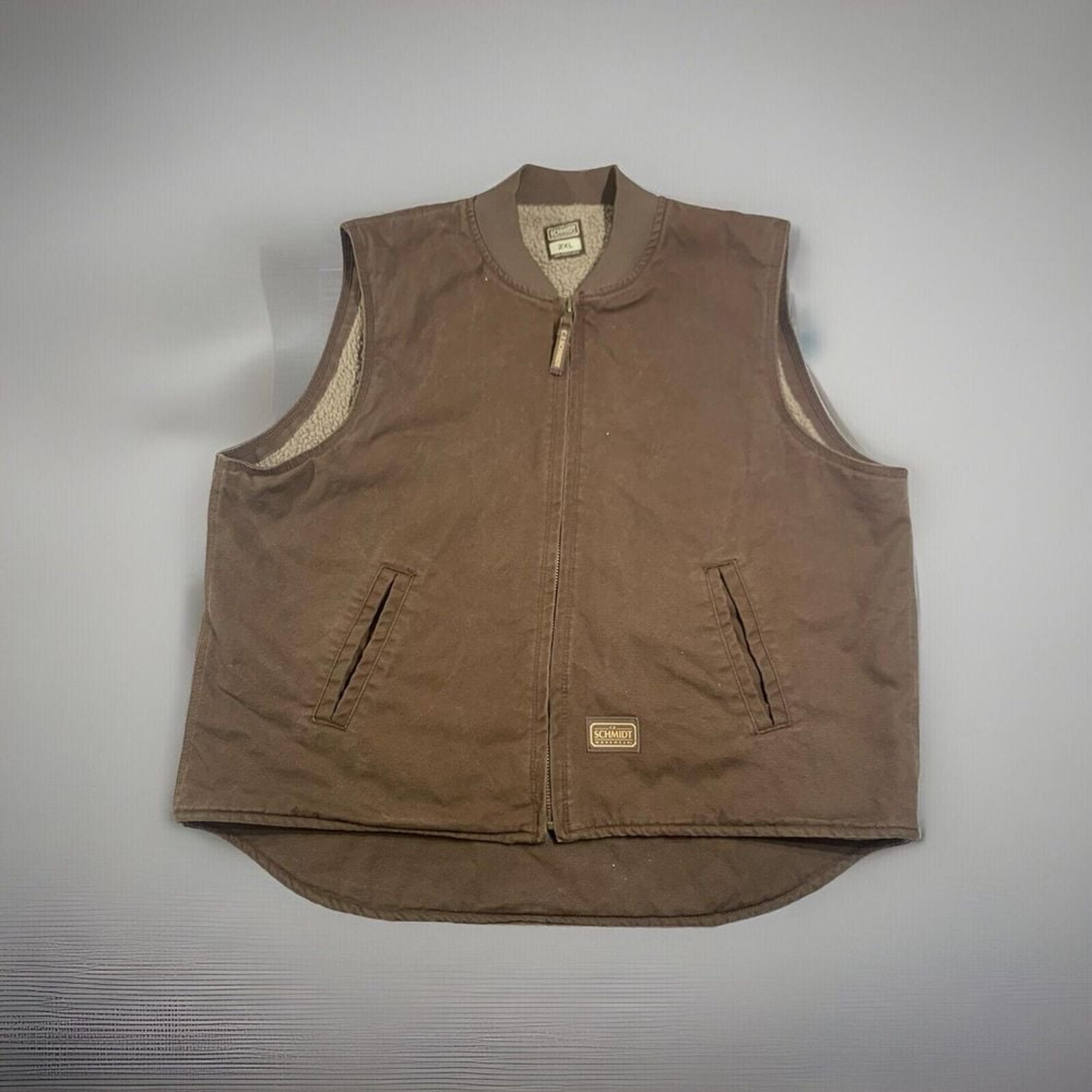 C.E. Schmidt Workwear Men's 2XL Sherpa Lined Vest Brown Canvas Pockets Zip