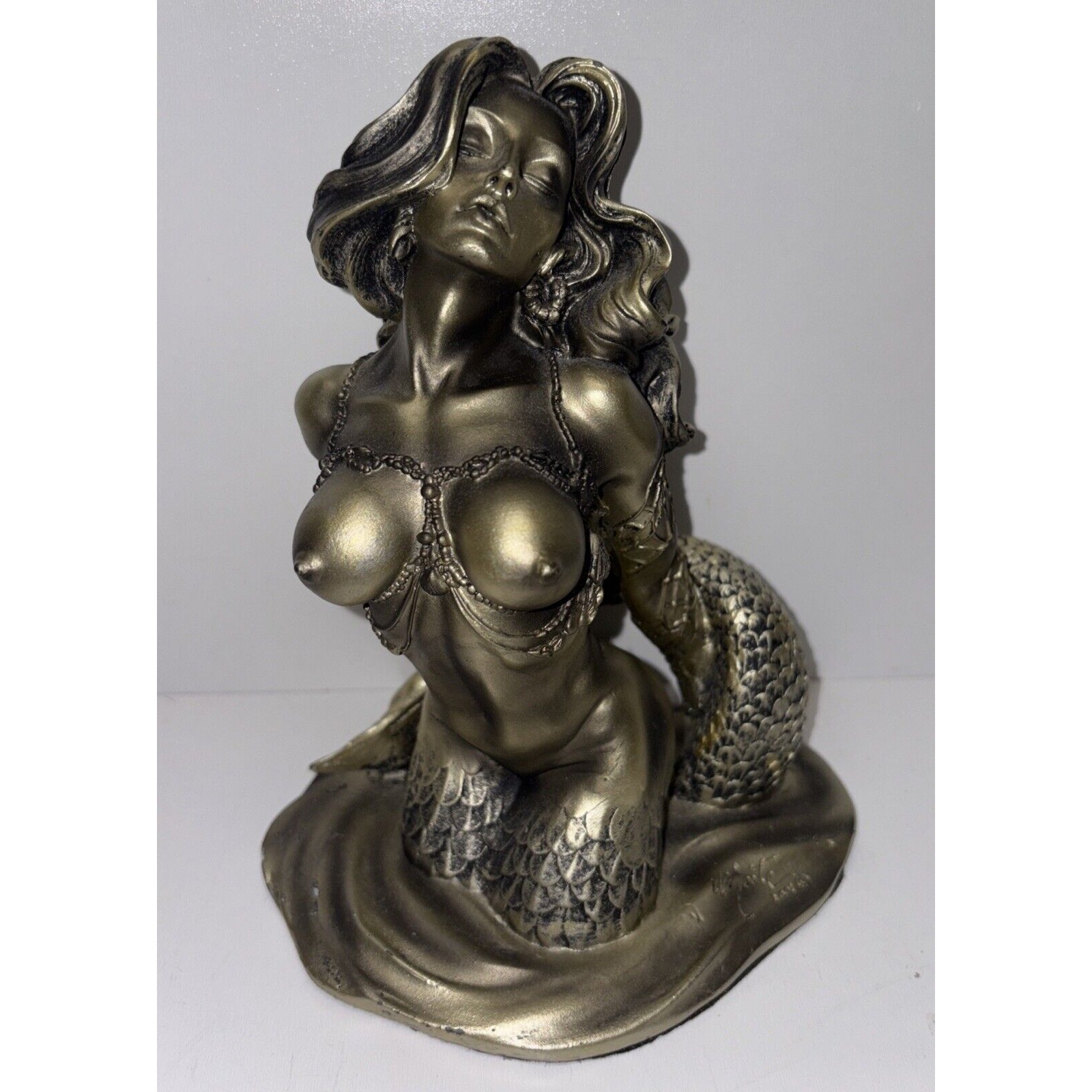 Sexy Mermaid Bronze Look Bust Figurine Pacific SIGNED