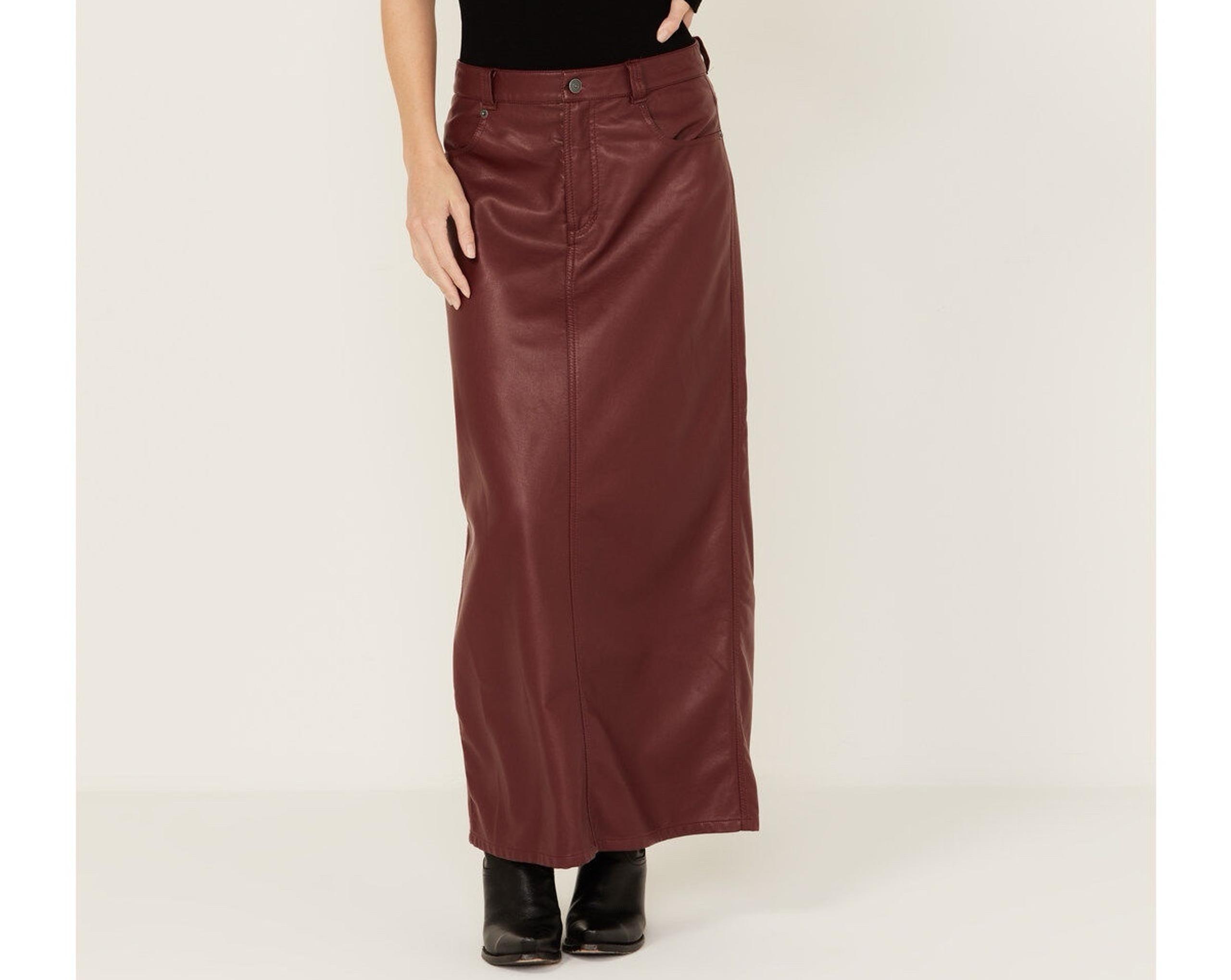 Free People Womens City Slicker Faux Leather Black Western Maxi Skirt size 10