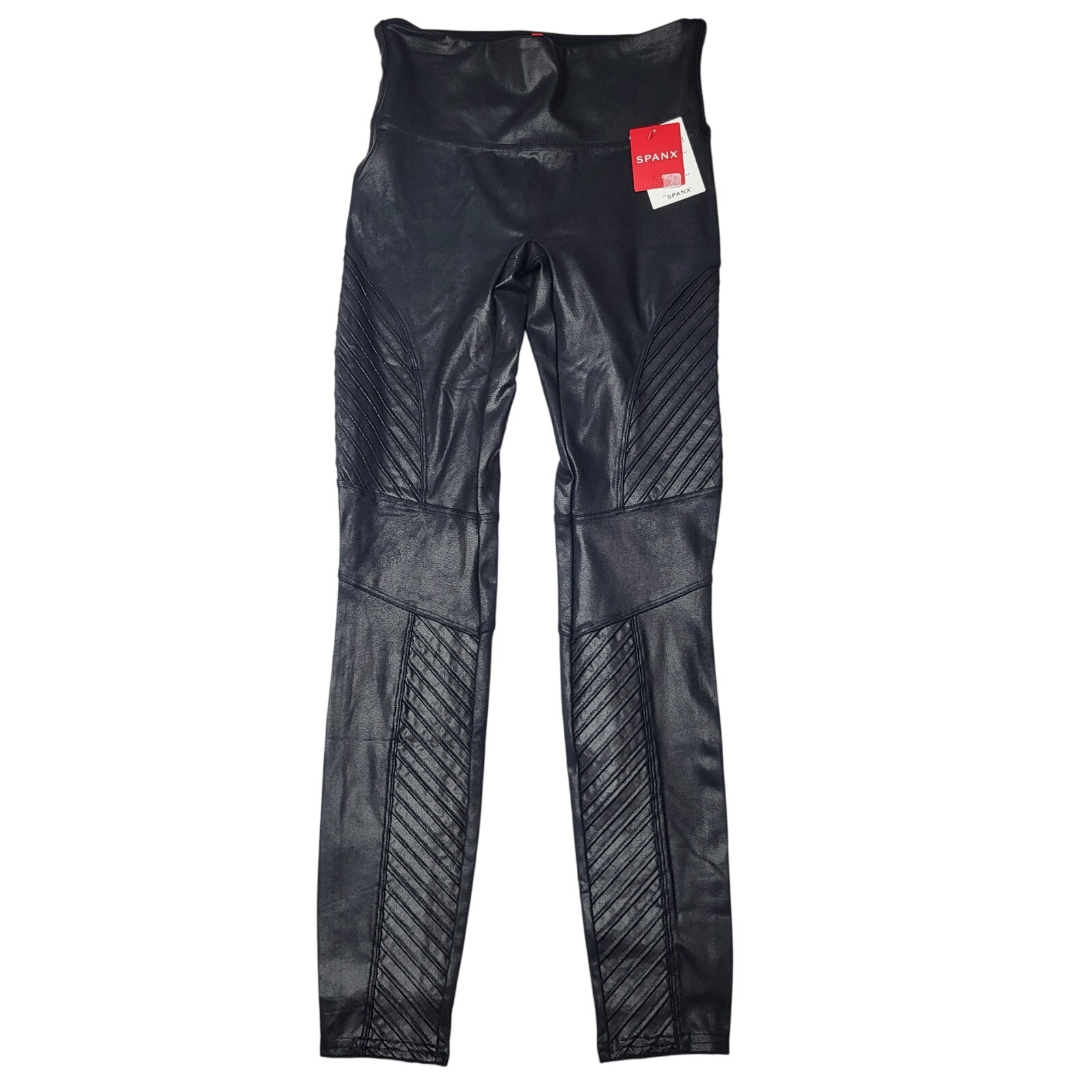 Spanx Moto Leggings Black Faux Leather Pull On Shaping Waistband Motorcore Small