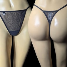 Vintage Victoria's Secret Black Bling Logo Mesh Chiffon Classic Thong Panties Lg