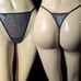 Vintage Victoria's Secret Black Bling Logo Mesh Chiffon Classic Thong Panties Lg