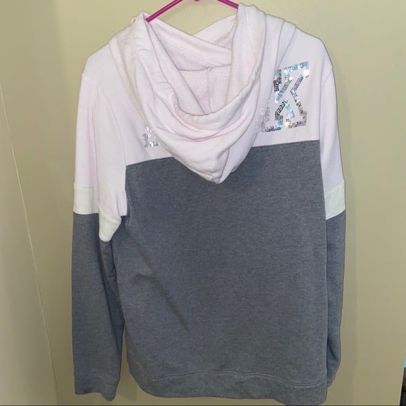 PINK sequin color block hoodie