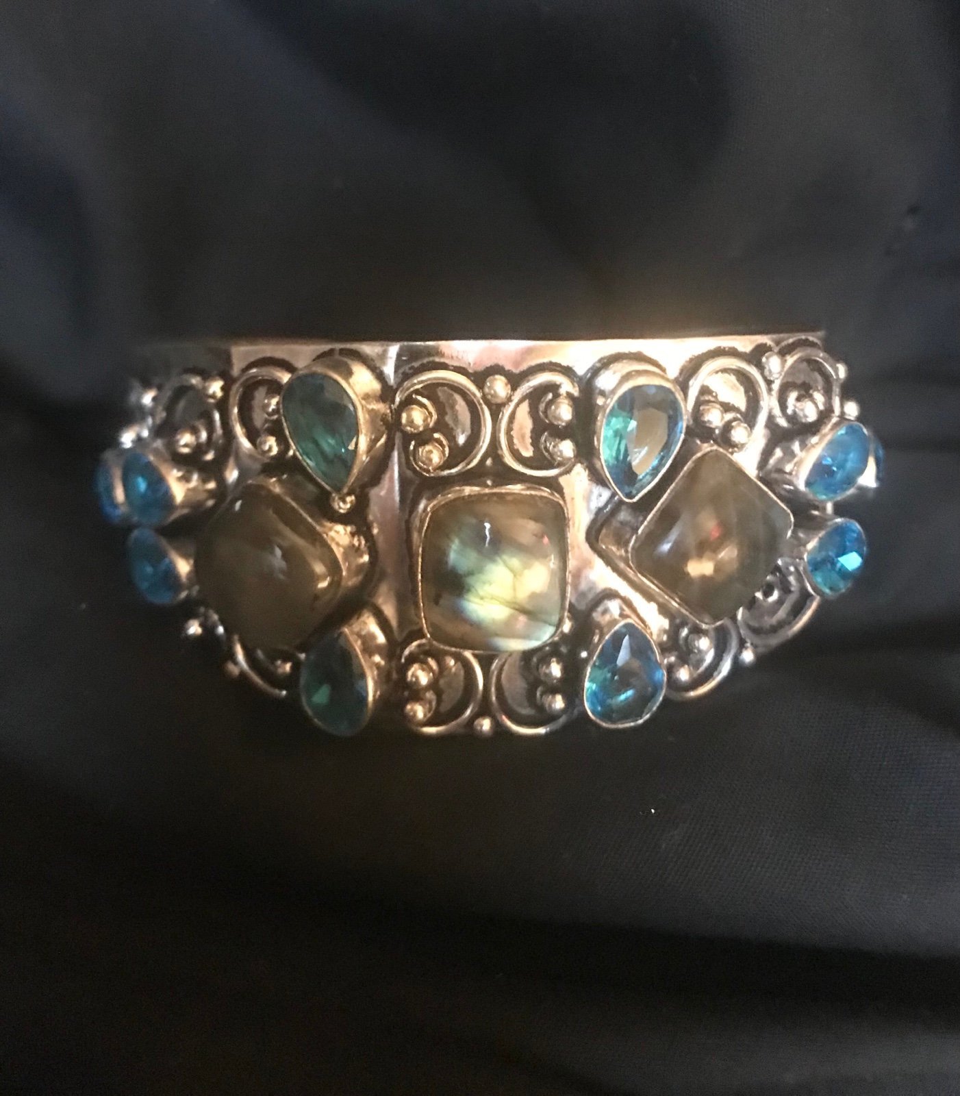 Labradorite Blue Topaz 925 Sterling Silver Cuff Bracelet