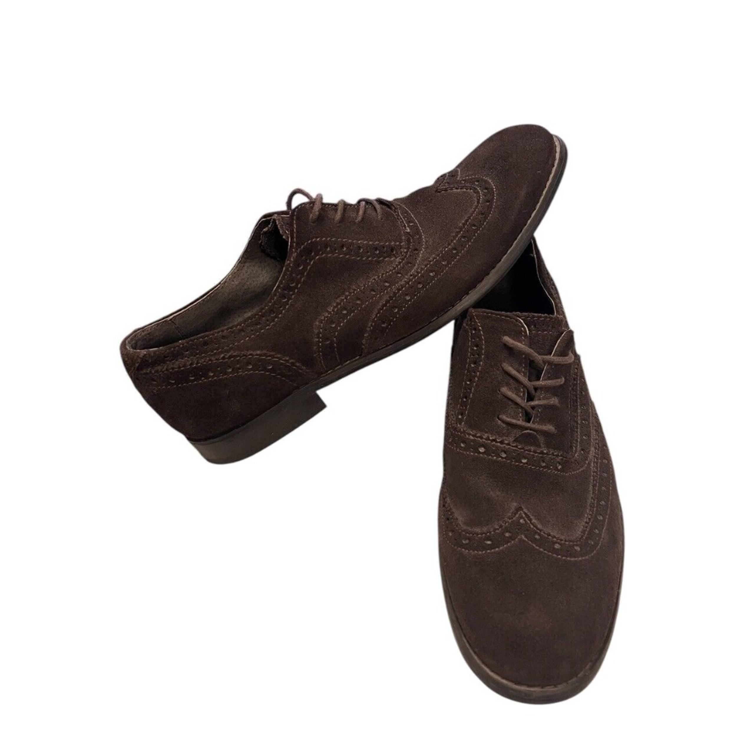 John Varvatos USA Shoes Mens 8.5 Brown Suede Leather Wingtip Oxford Casual