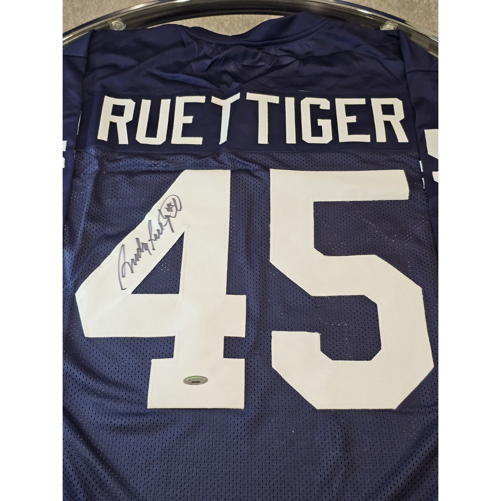 Rudy Ruettiger Autographed/Signed Jersey Rudi Blue Custom Jersey