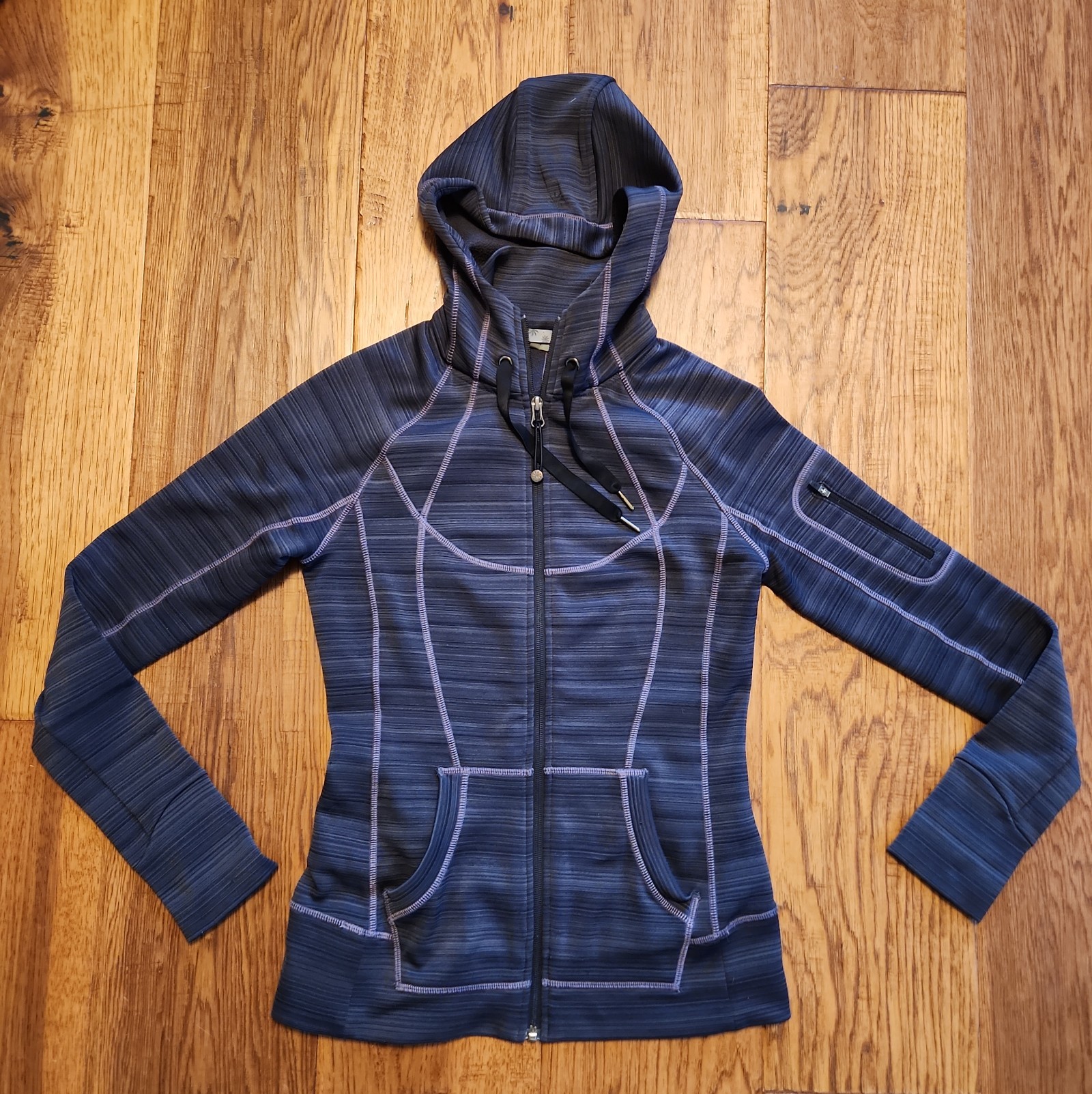 Athleta Striped Strength Hoodie Jacket Charcoal Grey Size XS